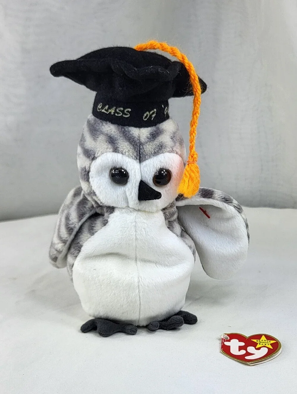 Ty Grey and White Owl Plush with Graduation Cap